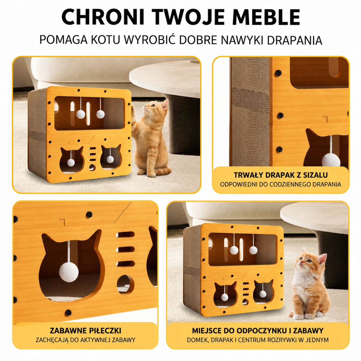 MiauBox 4w1 – Domek, Drapak i Centrum Zabawy dla Kota 🐱